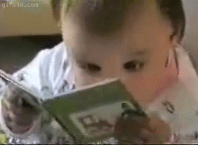 a baby reading